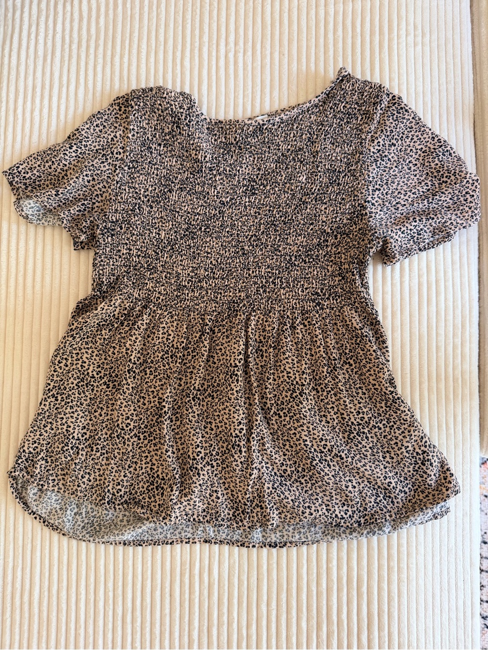 URBAN Romantics Beige and Black Leopard Smocked Peplum Top